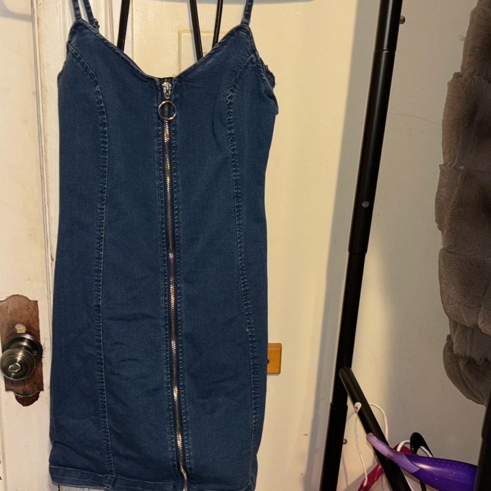 Denim zip up dress
